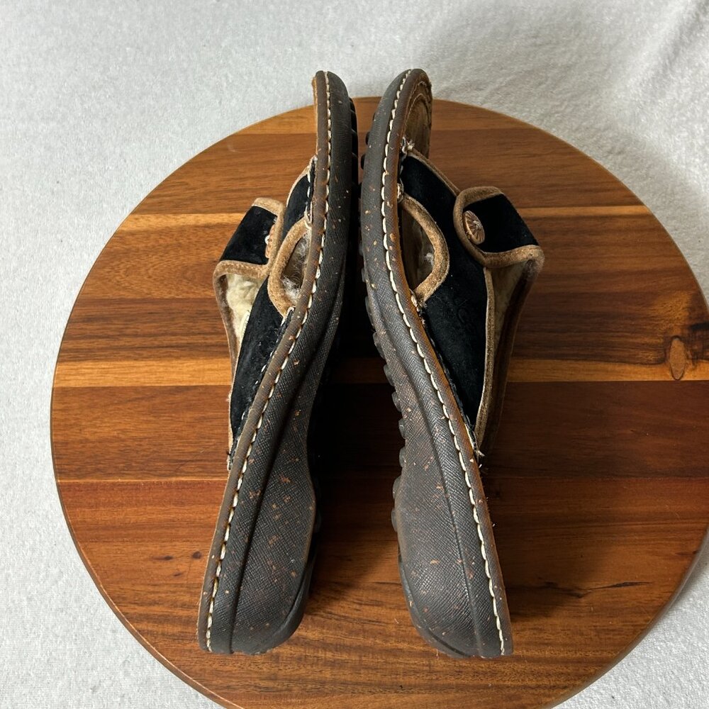 Ugg Black Suede Sherpa Slides Open Toe Leather Sa… - image 7